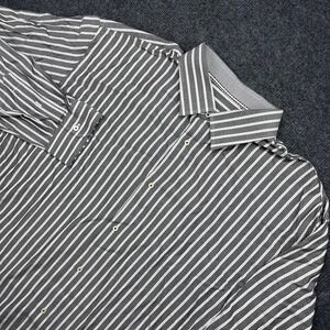 Robert Graham Mens Button Down Shirt Black White Herringbone Stripe XL Y2K